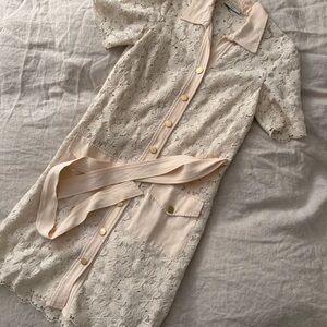 Sandro Cream and Baby Pink Lace Dress